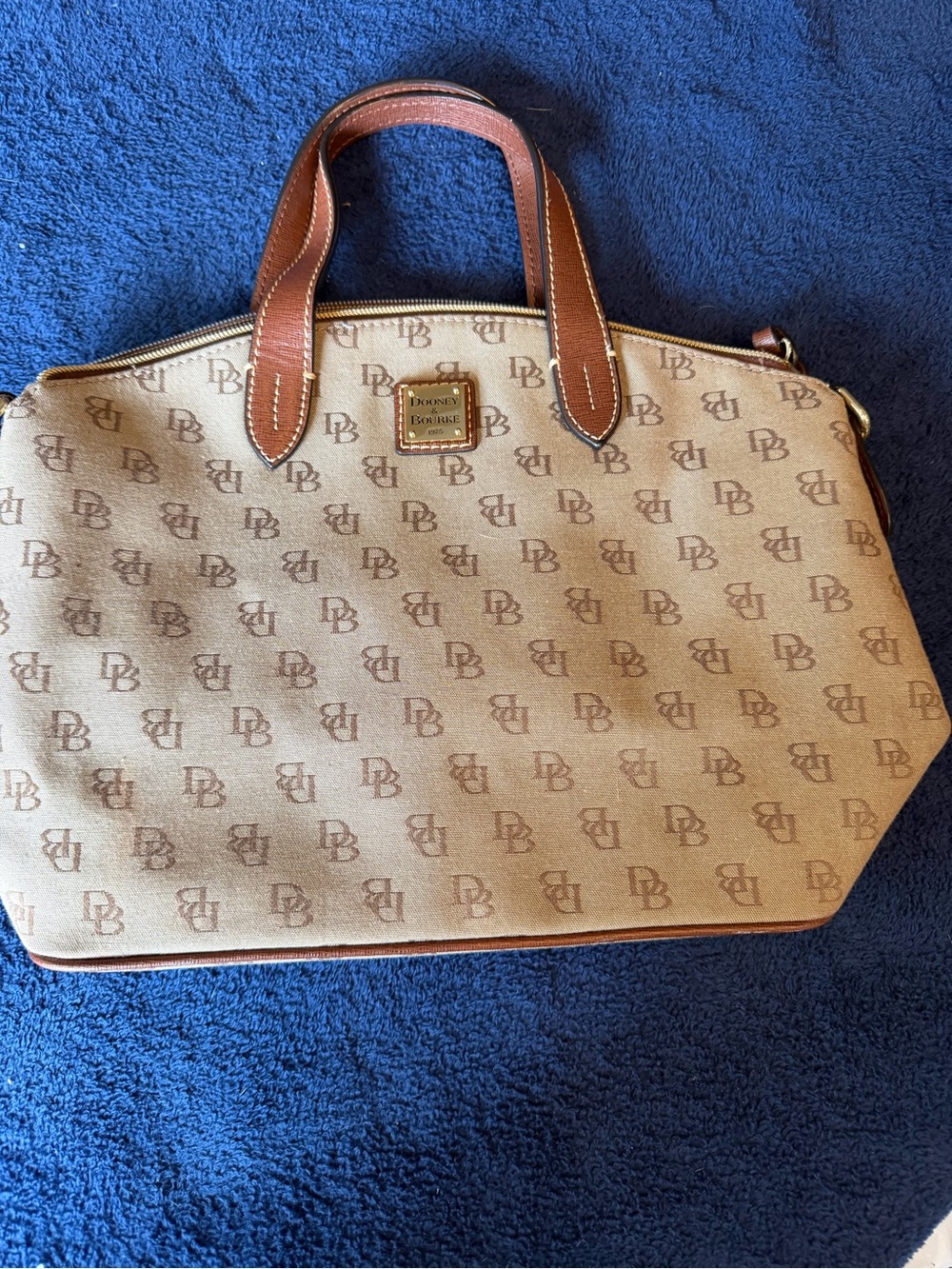 Dooney & Bourke Tan Signature Tote with Brown Leather Trim
